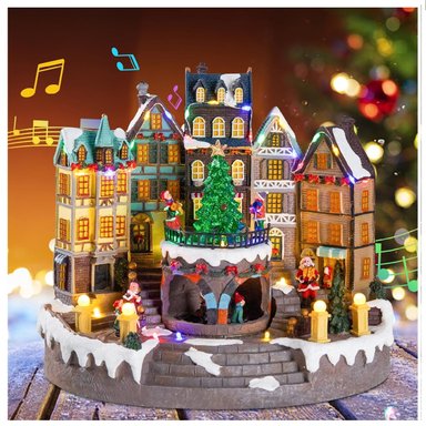 VILLA PUEBLO NAVIDEÑO ÁRBOL Y PATINADORES GIRATORIOS MUSICAL LUZ LED - 5