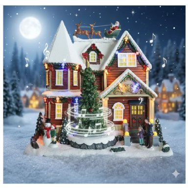 VILLA NAVIDEÑA PUEBLO LUMINOSO MUSICAL ÁRBOL GIRATORIO PAPA NOEL CON RENOS