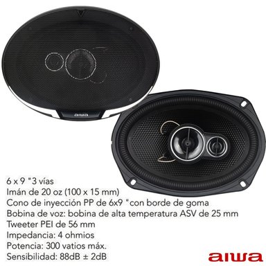 PARLANTES AIWA TAW-6944 AUTO OVALADOS 6 X 9' 3 VÍAS 300 W - 2