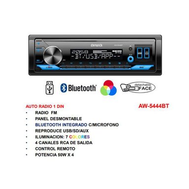 AUTORADIO 1 DIN DESMONTABLE BLUETOOTH USBX2 ILUMINACION 7 COLORES - 5