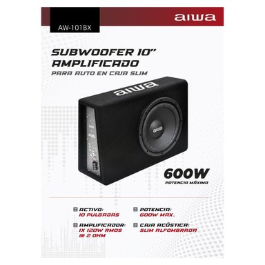 SUBWOOFER AIWA AMPLIFICADOR PARA AUTO  10" CAJA SLIM ALFOMBRADA 600W AW-101BX - 6