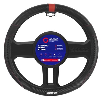 FUNDA CUBRE VOLANTE SPARCO SPS123RD FIBRA CARBONO NEGRO ROJO - 2