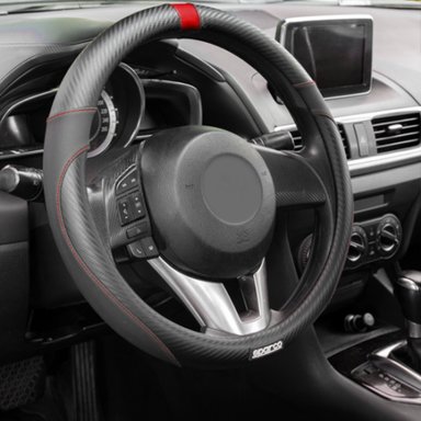 FUNDA CUBRE VOLANTE SPARCO SPS123RD FIBRA CARBONO NEGRO ROJO - 3