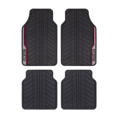 PISO DE GOMA PARA AUTO SPARCO 4 PIEZAS NEGRO ROJO SPF507RD