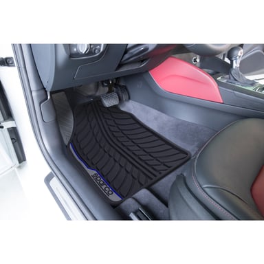 PISO DE GOMA PARA AUTO SPARCO 4 PIEZAS NEGRO AZUL SPF507BL - 2