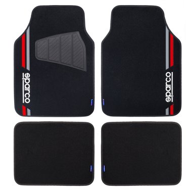 PISO DE GOMA PARA AUTO SPARCO 4 PIEZAS NEGRO ROJO SPF508RD