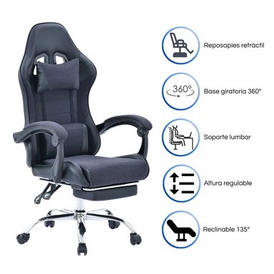SILLA NEGRO GAMER ERGONÓMICA OFICINA CON RUEDAS GC-2221T - 2