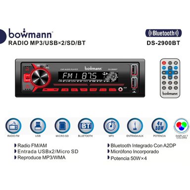 AUTORADIO BOWMANN DS-2900BT BLUETOOTH AUX DESMONTABLE USBX2 7 COLORES - 2