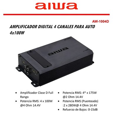 AMPLIFICADOR AIWA AW-1004D AUTO DIGITAL 4 CANALES 4X100W RMS - 4