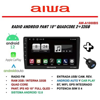 AUTORADIO AIWA AW-A1000BS BLUETOOTH ANDROID 2 DIN QUADCORE 10''HD 2GB + 32GB - 2
