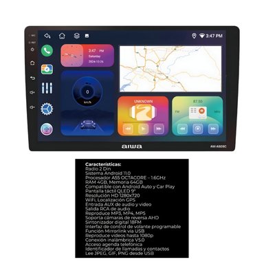 AUTORADIO ANDROID AIWA OCTACORE CON ANDROID AUTO Y CARPLAY 4GB RAM + 64GB GPSWIFI AW-A928C - 6