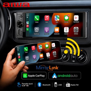 AUTORADIO 1 DIN 6.28'' HD TÁCTIL CON MIRRORLINK ANDROID IPHONE BT USB FM AIWA AW-W470C - 3