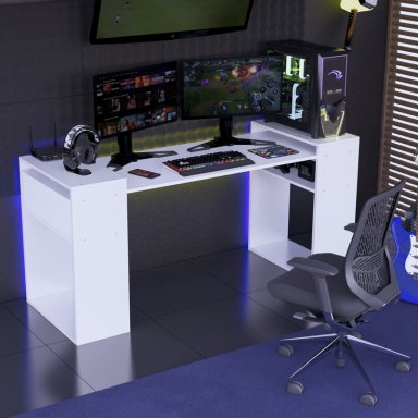 ESCRITORIO GAMER NR 04 180CM MOVENDA FULL BLANCO