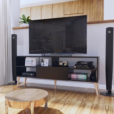 MESA DE TV MOVENDA MUEBLES SAO LEOPOLDO 65' 1 PUERTA MOVENDA NEGRO - 2