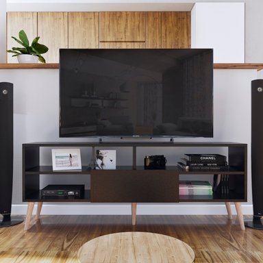 MESA DE TV MOVENDA MUEBLES SAO LEOPOLDO 65' 1 PUERTA MOVENDA NEGRO - 4