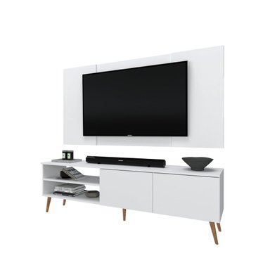 CENTRO DE ENTRETENIMIENTO MOVENDA MUEBLES CAXIAS 65' MESA DE TV Y PANEL MOVENDA CON PATAS DE MADERA BLANCO - 3