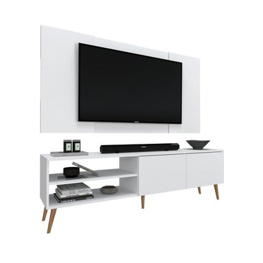 CENTRO DE ENTRETENIMIENTO MOVENDA MUEBLES CAXIAS 65' MESA DE TV Y PANEL MOVENDA CON PATAS DE MADERA BLANCO - 4