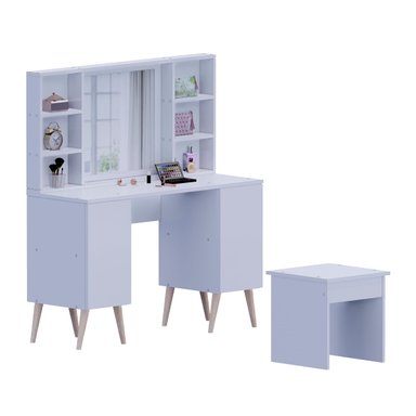 TOCADOR MOVENDA MUEBLES ZAFIRO BLANCO CON ESPEJO Y BANQUETA 2 PUERTAS