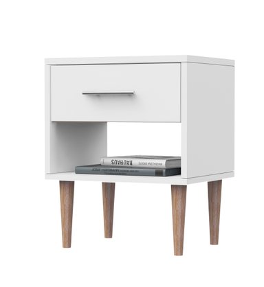 MESA DE NOCHE ALTEA CON 1 CAJON Y PATAS DE MADERA MOVENDA BLANCO