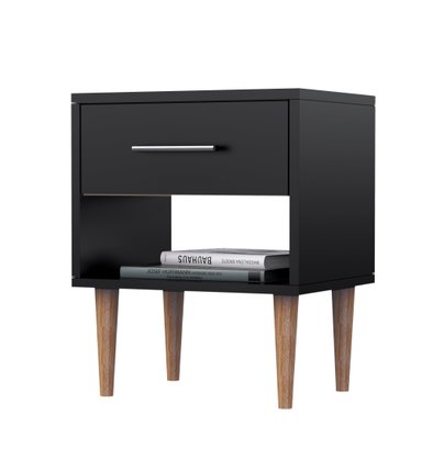 MESA DE NOCHE ALTEA CON 1 CAJON Y PATAS DE MADERA MOVENDA NEGRO