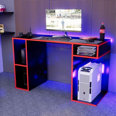 ESCRITORIO GAMER MOVENDA MUEBLES GAMER NR01 49 CM X 120 CM NEGRO/ROJO NR 01 - 1