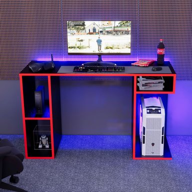 ESCRITORIO GAMER MOVENDA MUEBLES GAMER NR01 49 CM X 120 CM NEGRO/ROJO NR 01 - 3
