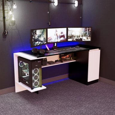 ESCRITORIO GAMER MOVENDA MUEBLES GAMER NR02 47 CM X 140 CM NEGRO/ BLANCO NR 02 1 PUERTA