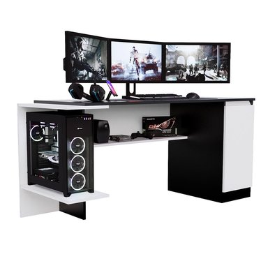 ESCRITORIO GAMER MOVENDA MUEBLES GAMER NR02 47 CM X 140 CM NEGRO/ BLANCO NR 02 1 PUERTA - 2