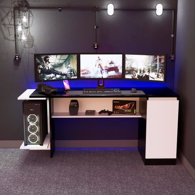 ESCRITORIO GAMER MOVENDA MUEBLES GAMER NR02 47 CM X 140 CM NEGRO/ BLANCO NR 02 1 PUERTA - 3