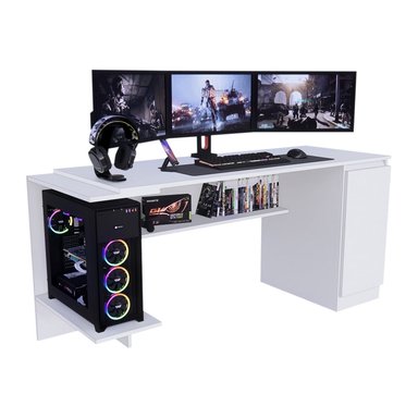 ESCRITORIO GAMER MOVENDA MUEBLES GAMER NR02 47 CM X 140 CM BLANCO NR 02 1 PUERTA FULL - 2