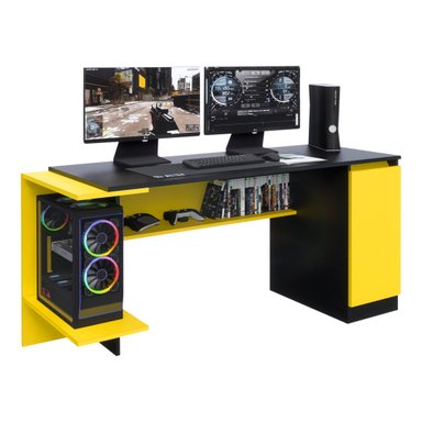 ESCRITORIO GAMER NR 02 167CM 1 PUERTA MOVENDA NEGRO CON AMARILLO