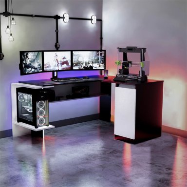 ESCRITORIO GAMER MOVENDA MUEBLES GAMER NR03 106 CM X 140 CM NEGRO/ BLANCO EN L NR 03 1 PUERTA