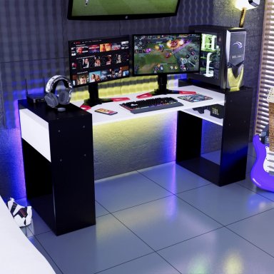 ESCRITORIO GAMER MOVENDA MUEBLES GAMER NR04 180 CM X 63 CM NEGRO CON BLANCO NR 04