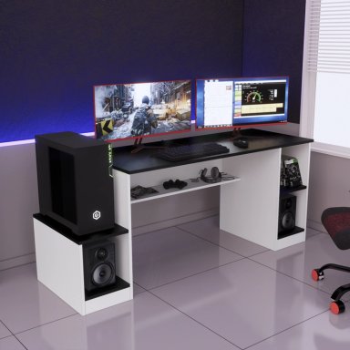 ESCRITORIO GAMER MOVENDA MUEBLES GAMER NR05 180 CM X 60 CM NEGRO CON BLANCO NR 05