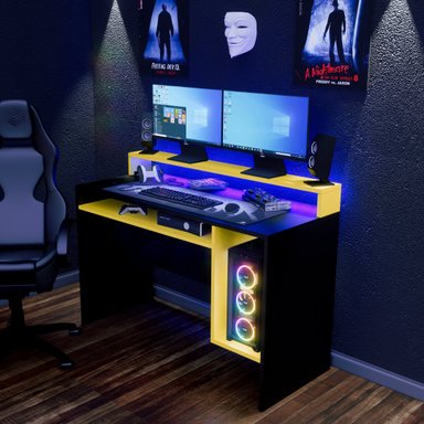 ESCRITORIO GAMER NR 07 120CM MOVENDA NEGRO CON AMARILLO - 2