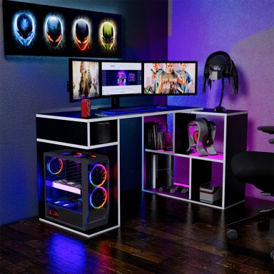 ESCRITORIO GAMER MOVENDA MUEBLES GAMER NR11 50 CM X 133 CM NEGRO/BLANCO EN L X80CM NR 11