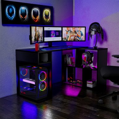 ESCRITORIO GAMER MOVENDA MUEBLES GAMER NR11 50 CM X 133 CM NEGRO EN L X80CM NR 11