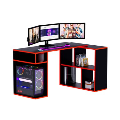 ESCRITORIO GAMER MOVENDA MUEBLES GAMER NR11 80 CM X 133 CM NEGRO/ROJO EN L XCM NR 11 - 2