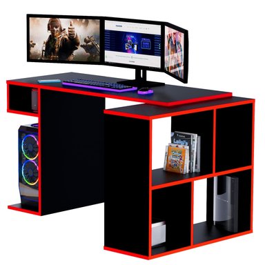 ESCRITORIO GAMER MOVENDA MUEBLES GAMER NR11 80 CM X 133 CM NEGRO/ROJO EN L XCM NR 11 - 4