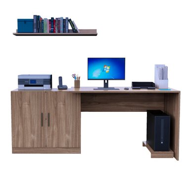 ESCRITORIO MOVENDA MUEBLES CLARA 188 CM X 60 CM MARRÓN CON REPISA Y PORTA CPU CM 2 PUERTAS GALES