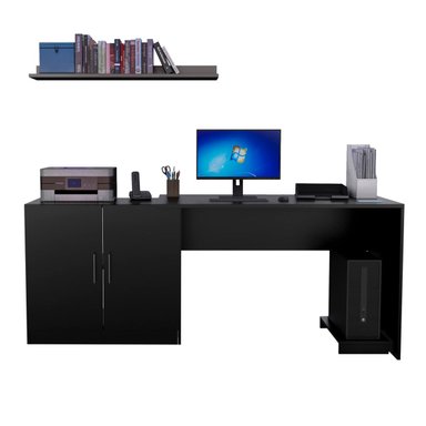ESCRITORIO MOVENDA MUEBLES CLARA 188 CM X 60 CM NEGRO CON REPISA Y PORTA CPU CM 2 PUERTAS