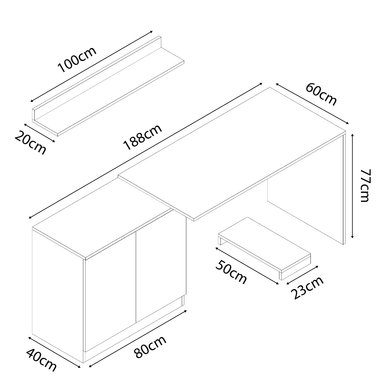 ESCRITORIO MOVENDA MUEBLES CLARA 188 CM X 60 CM NEGRO CON REPISA Y PORTA CPU CM 2 PUERTAS - 3
