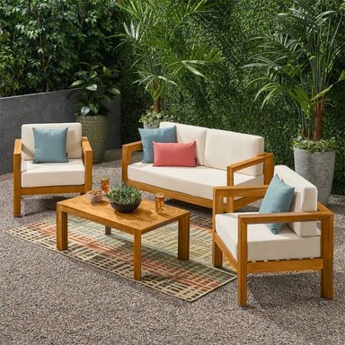 SET JUEGO TERRAZA MOVENDA MUEBLES MILANO 4 PERSONAS MESA MADERA - 1