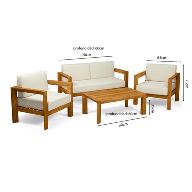 SET JUEGO TERRAZA MOVENDA MUEBLES MILANO 4 PERSONAS MESA MADERA - 3