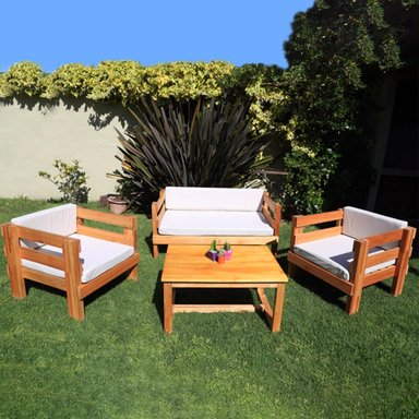 SET JUEGO TERRAZA MOVENDA MUEBLES AURA 4 PERSONAS MESA MADERA - 1