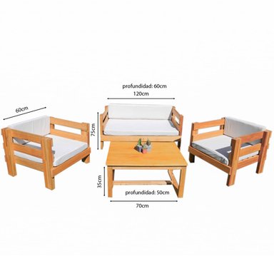 SET JUEGO TERRAZA MOVENDA MUEBLES AURA 4 PERSONAS MESA MADERA - 3