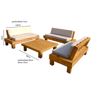 SET JUEGO TERRAZA MOVENDA MUEBLES FAISAN 6 PERSONAS MESA MADERA - 3