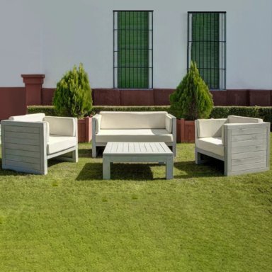 SET JUEGO TERRAZA MOVENDA MUEBLES PALOMA 4 PERSONAS MESA MADERA