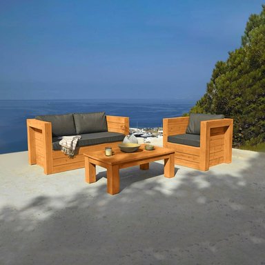SET JUEGO TERRAZA MOVENDA MUEBLES ARAO 3 PERSONAS MESA MADERA - 1