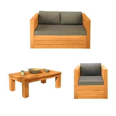 SET JUEGO TERRAZA MOVENDA MUEBLES ARAO 3 PERSONAS MESA MADERA - 2